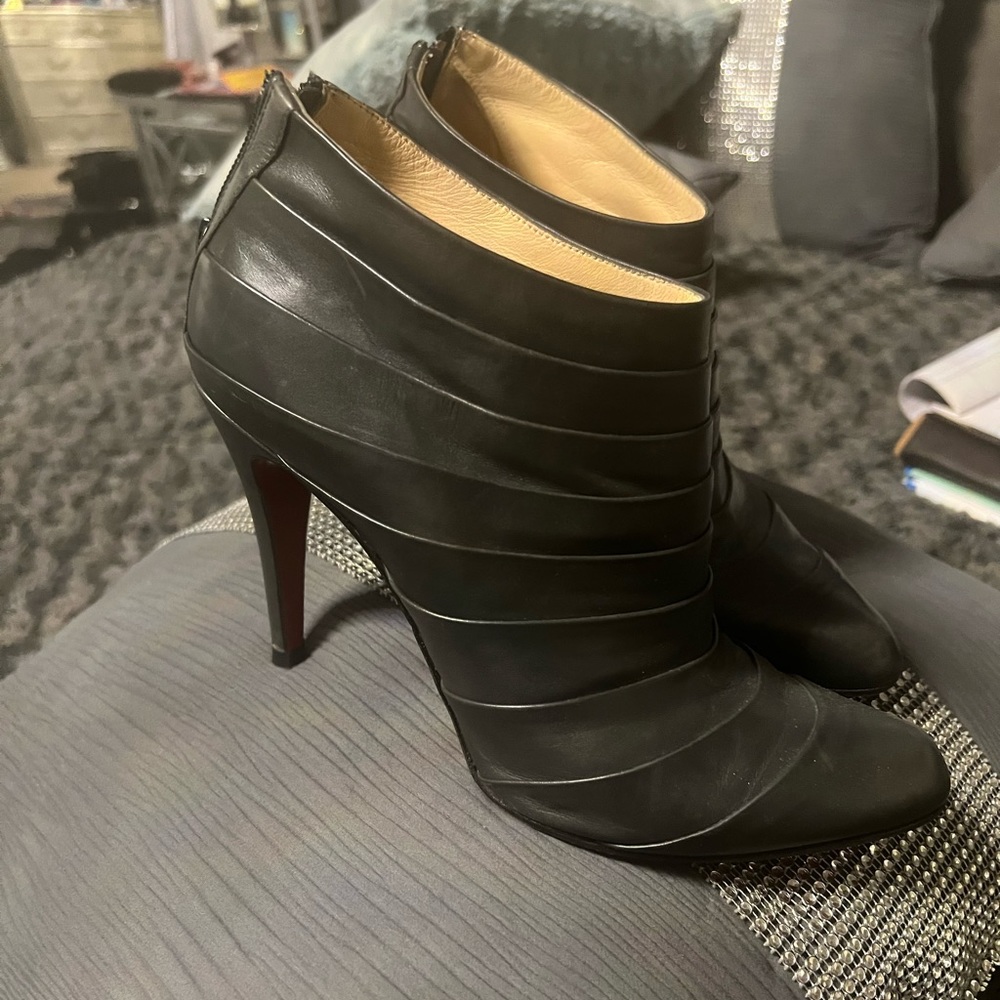 Black Layered Leather High Heel Ankle Boots